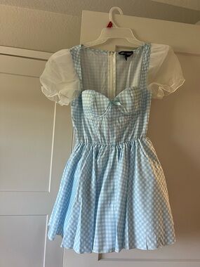 Dorothy Costume Light Blue Gingham Puff Sleeve Mini Dress
